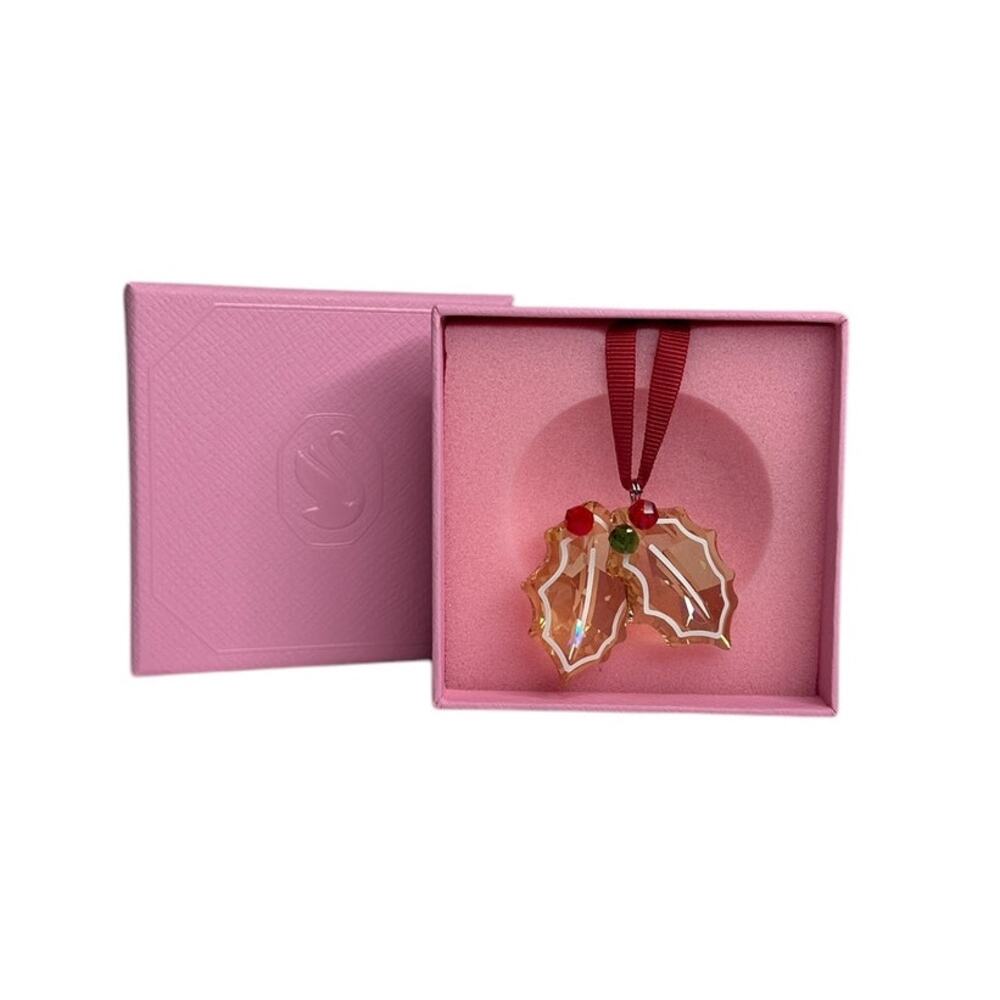 Swarovski Holiday Cheers Gingerbread Holly Leaves Ornament Christmas